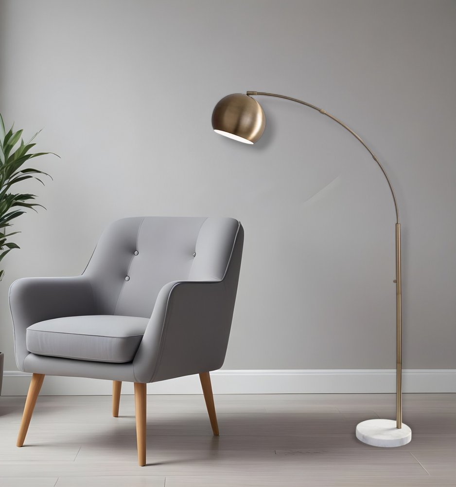 78" Brass Metal Arc Floor Lamp With Brass Metal Bowl Shade