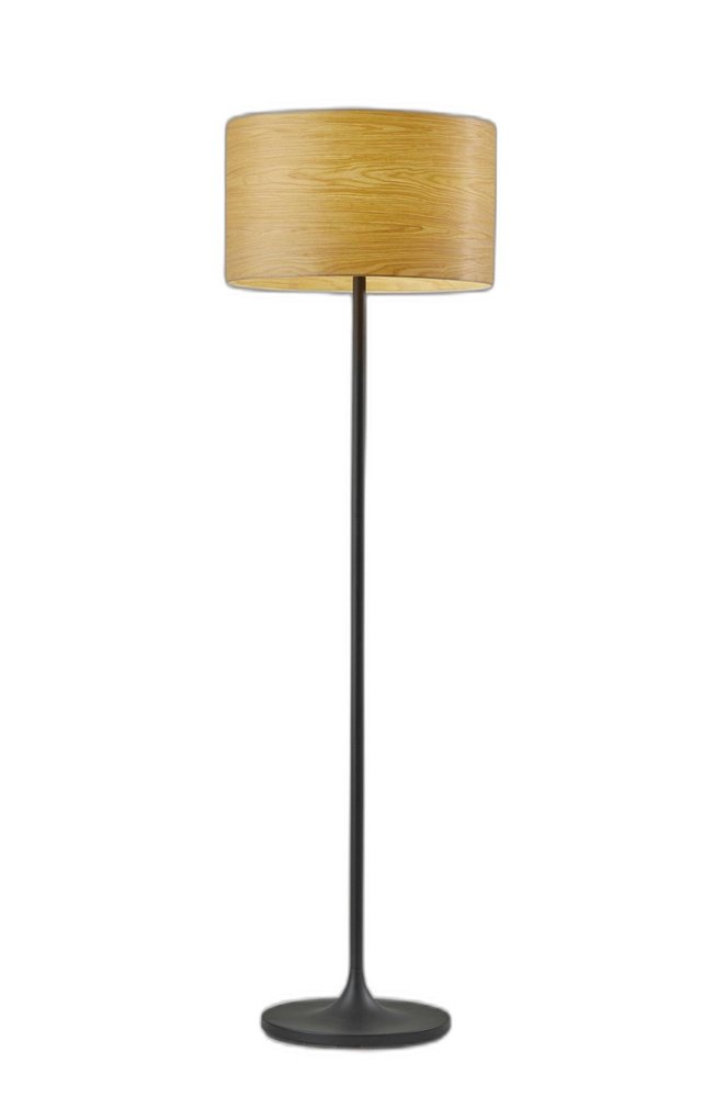 60" Brown And Black Floor Lamp With Brown Veneer Drum Shade