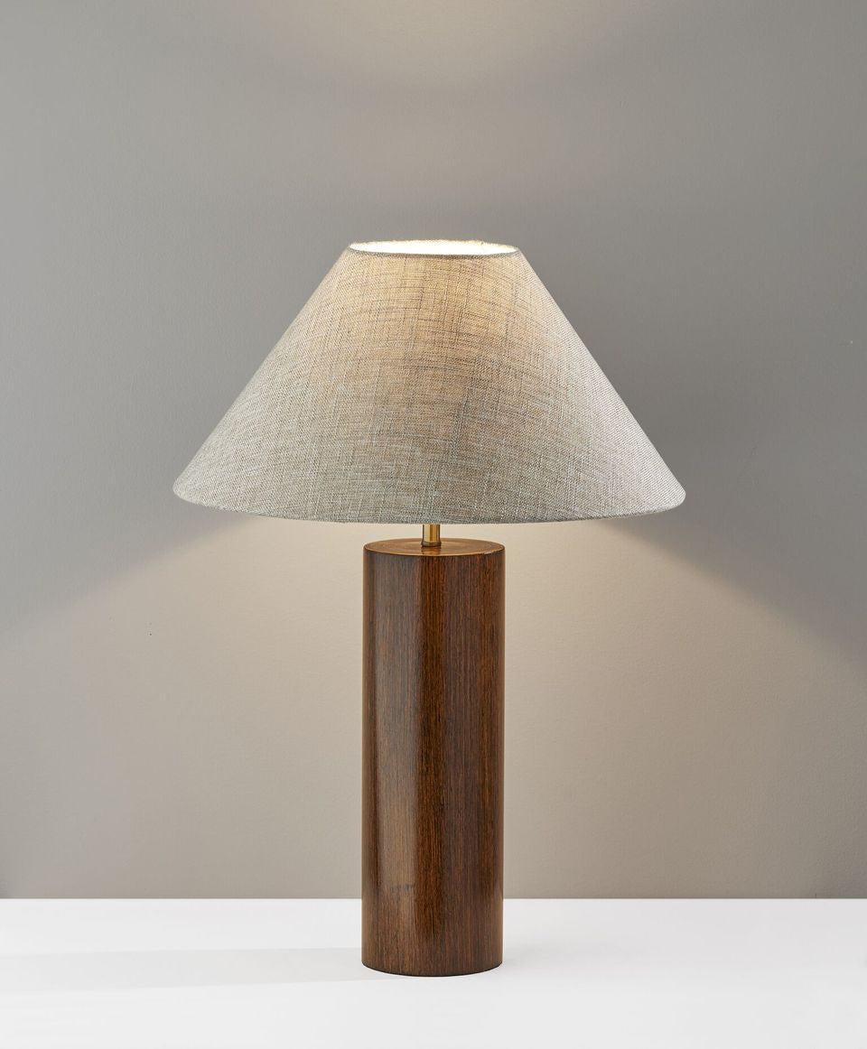 26" Natural Column Lamp With Cone Shade