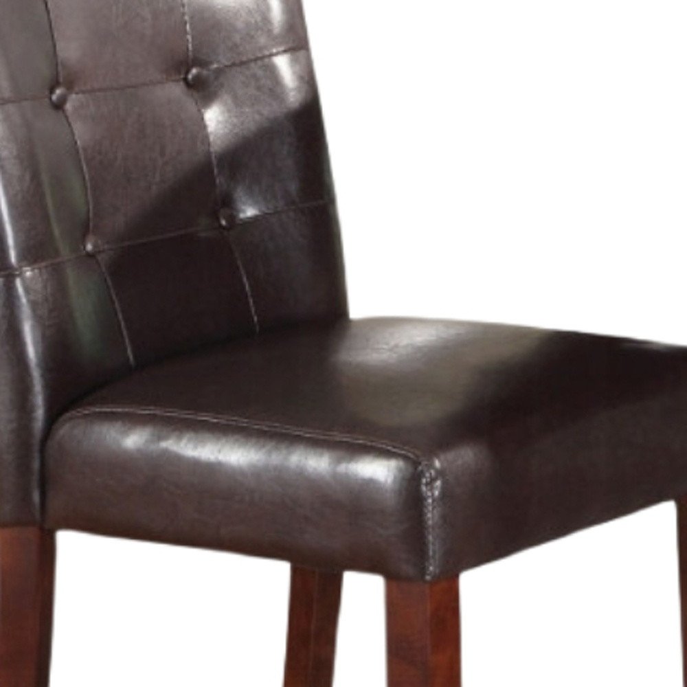 Set of Two 24" Espresso and Brown Faux Leather and Solid and Manufactured Wood Counter Height Bar Chairs