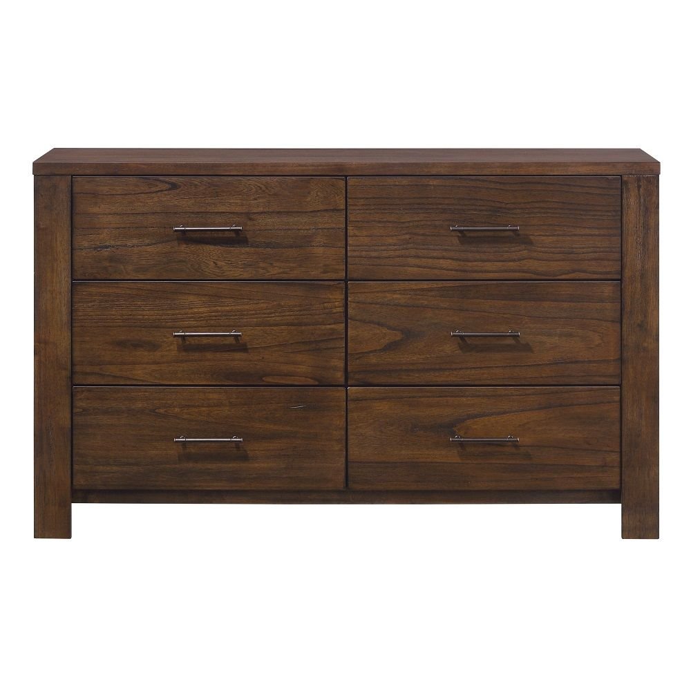 59" Brown Solid Wood Six Drawer Dresser