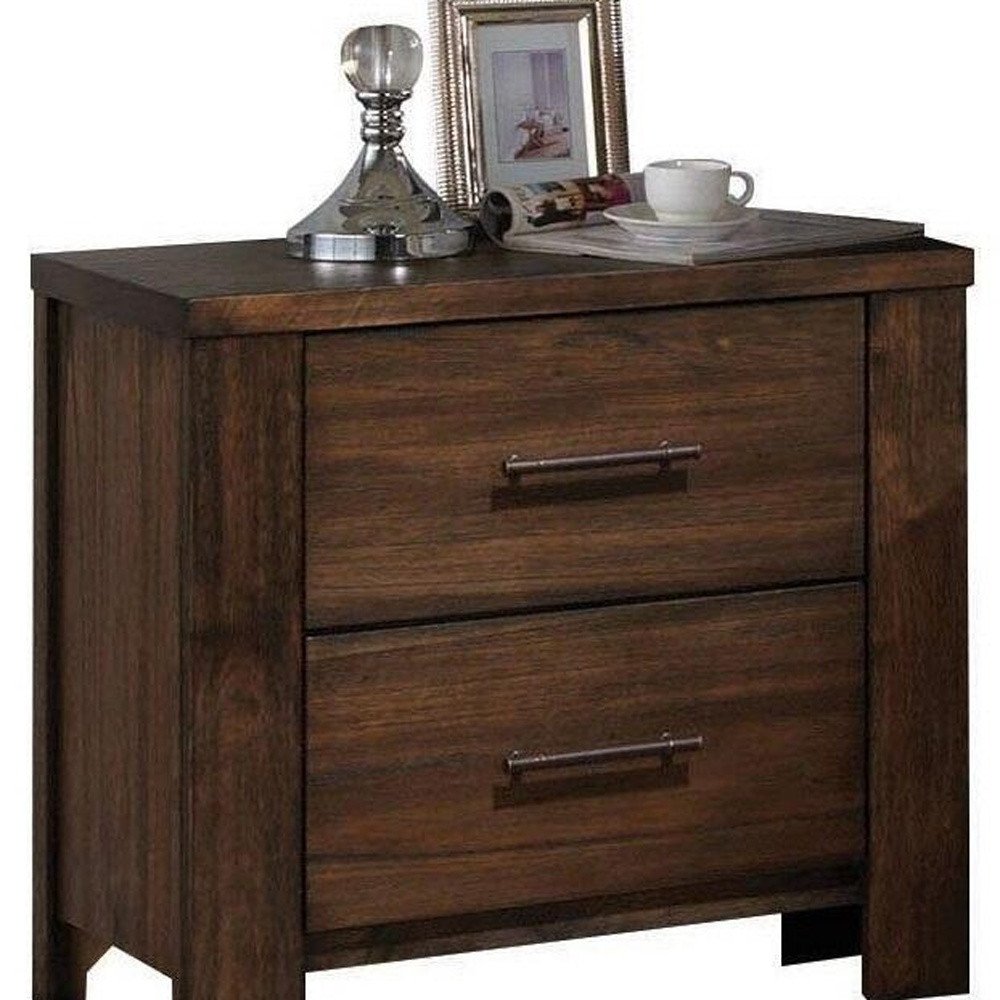25" Brown Wood Two Drawer Nightstand