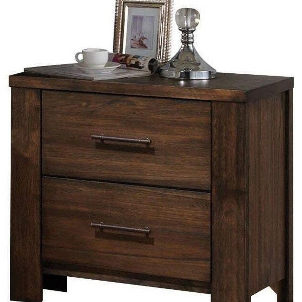 25" Brown Wood Two Drawer Nightstand
