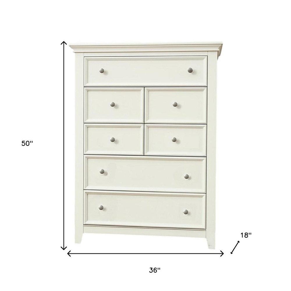 36" White Solid Wood Seven Drawer Dresser
