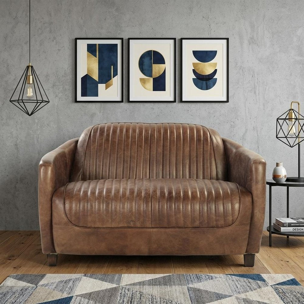 50" Brown Leather Loveseat