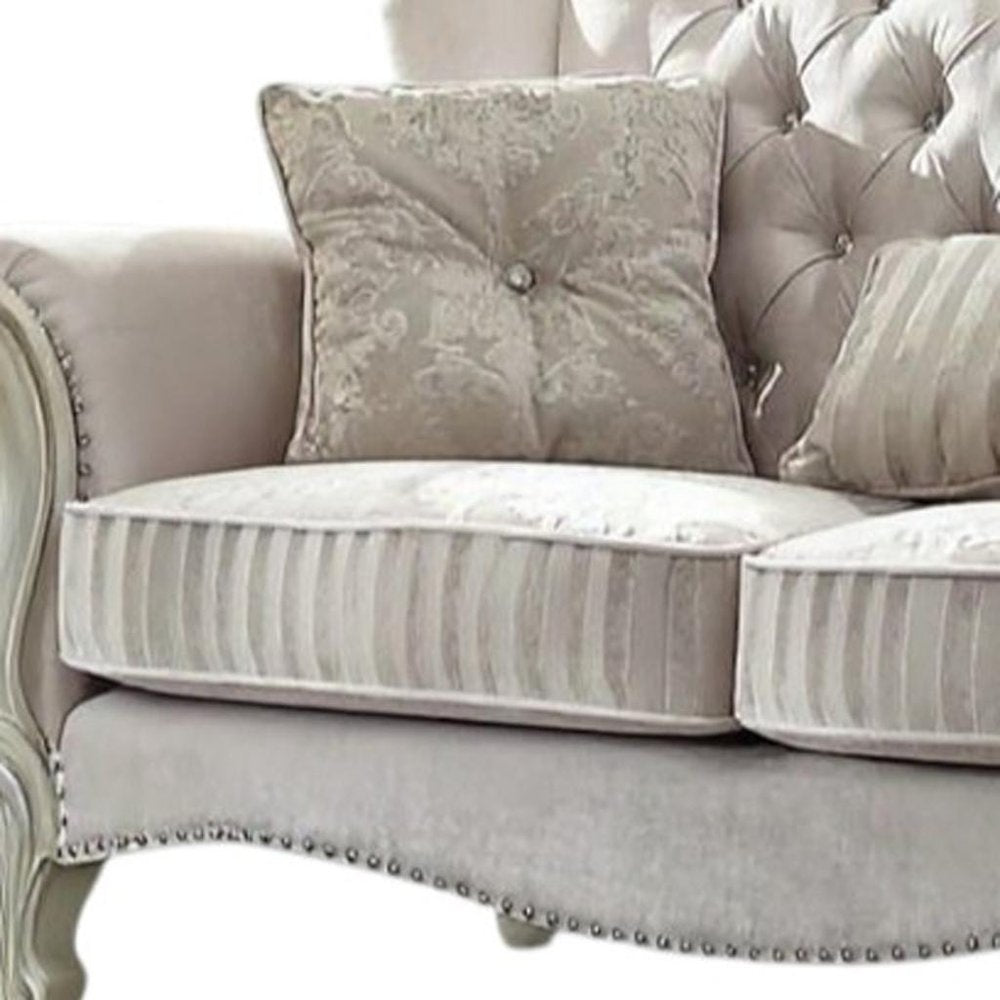 69" Ivory Chesterfield Loveseat and Toss Pillows