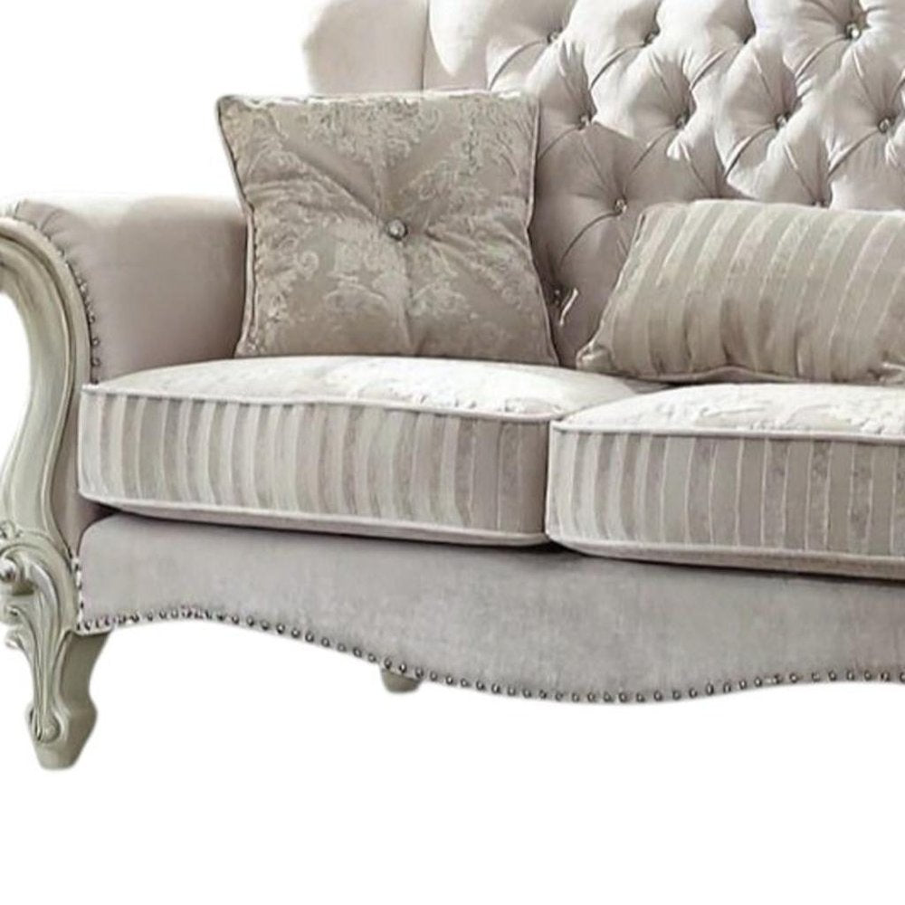 69" Ivory Chesterfield Loveseat and Toss Pillows