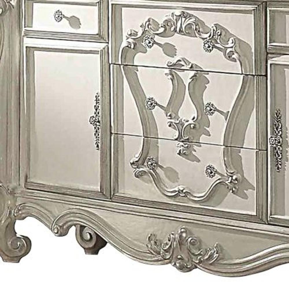 38" Bone Carved Scrollwork Solid Wood Two Door Five Drawer Combo Dresser