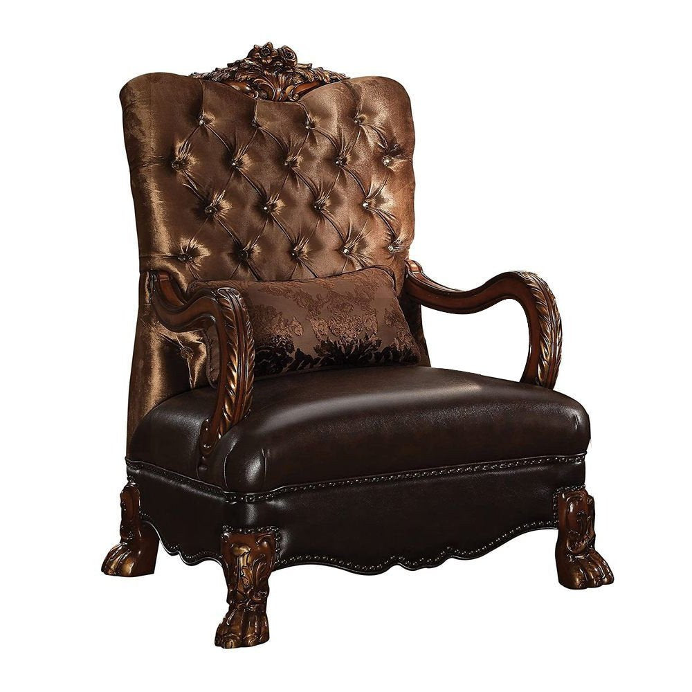34" Golden Brown and Chocolate Velvet Tufted Arm Chair And Toss Pillow