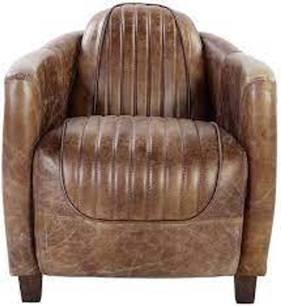 29" Brown Faux Leather Distressed Barrel Chair