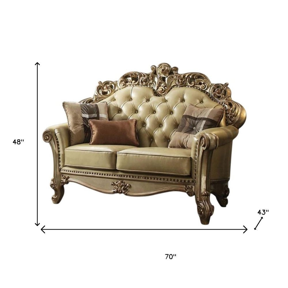 69" Ivory Chesterfield Loveseat and Toss Pillows
