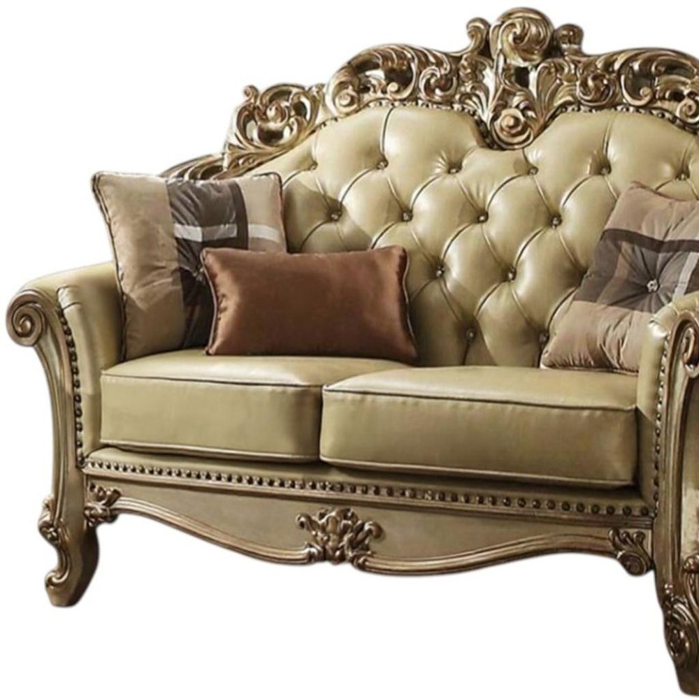 69" Ivory Chesterfield Loveseat and Toss Pillows