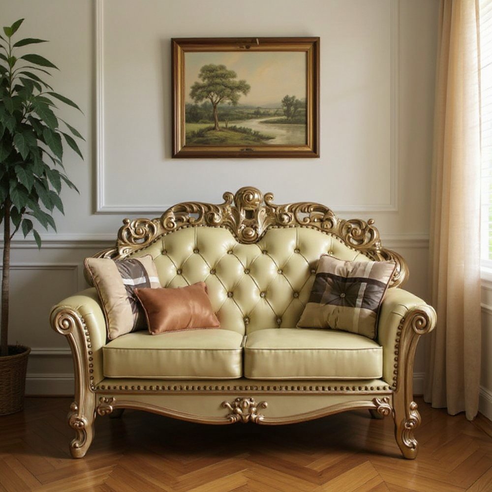 69" Ivory Chesterfield Loveseat and Toss Pillows