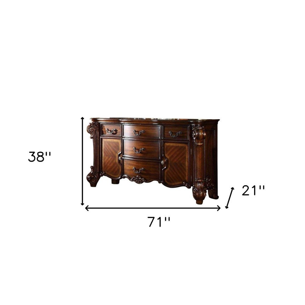 38" Bone Carved Scrollwork Solid Wood Two Door Five Drawer Combo Dresser