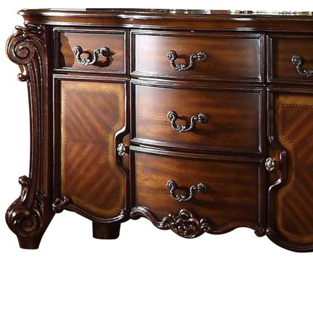 38" Bone Carved Scrollwork Solid Wood Two Door Five Drawer Combo Dresser