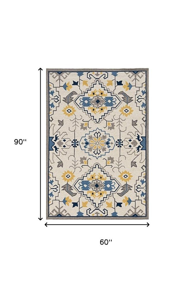 5' X 8' Ivory Abstract Indoor Outdoor Area Rug