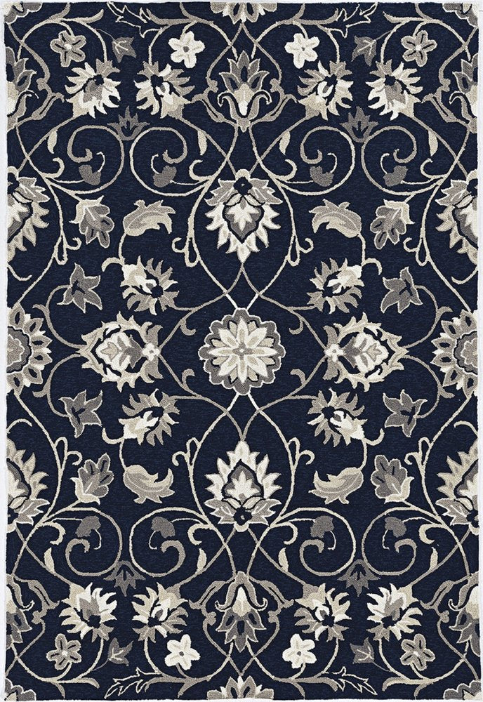 3' X 5' Navy Blue Floral Indoor Outdoor Area Rug