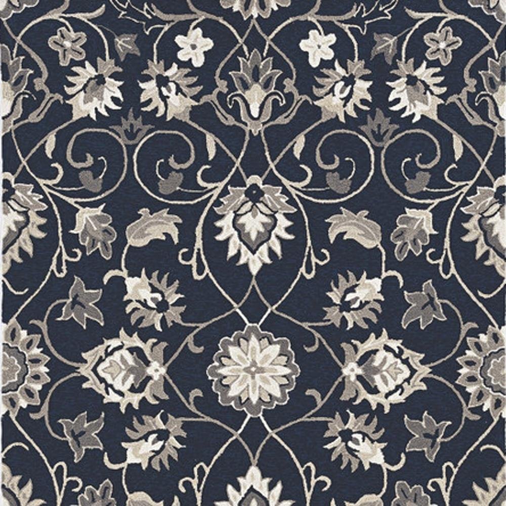3' X 5' Navy Blue Floral Indoor Outdoor Area Rug