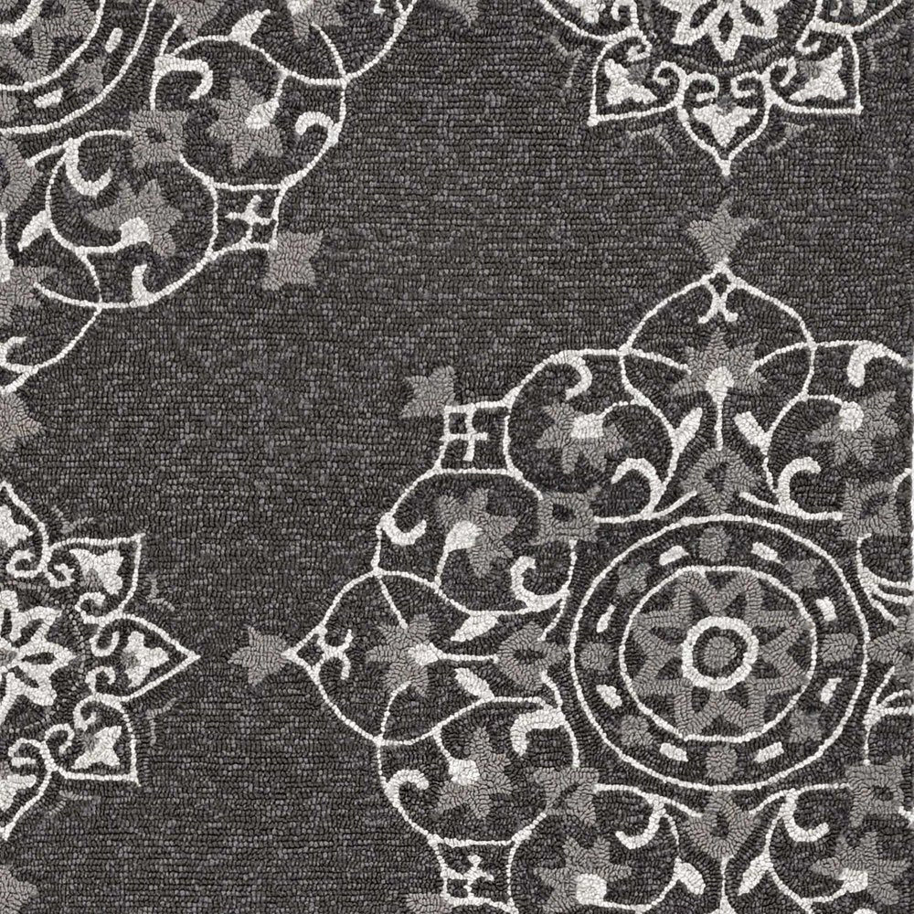 5' X 8' Charcoal Round Floral Indoor Outdoor Area Rug