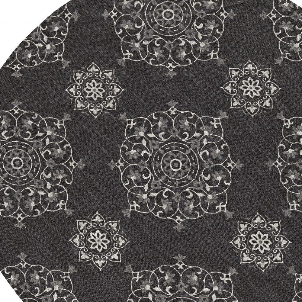 5' X 8' Charcoal Round Floral Indoor Outdoor Area Rug