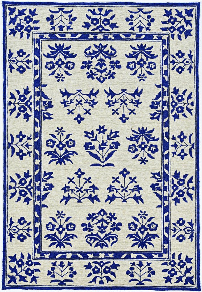 2' X 3' Blue Floral Handmade Indoor Outdoor Area Rug