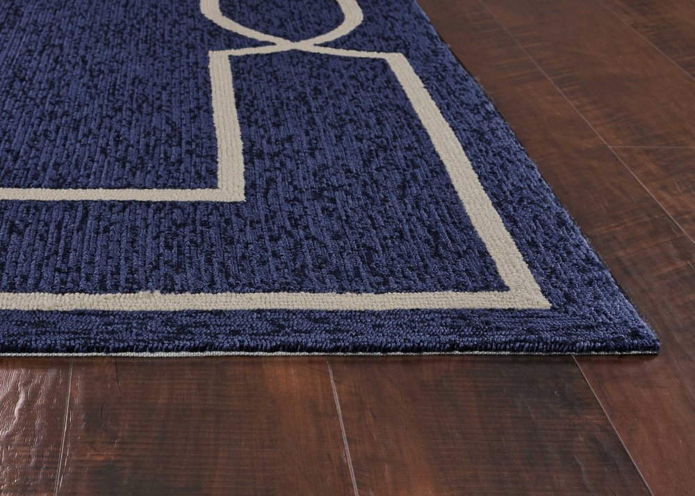 7' Blue And Ivory Round Geometric Handmade Indoor Outdoor Area Rug