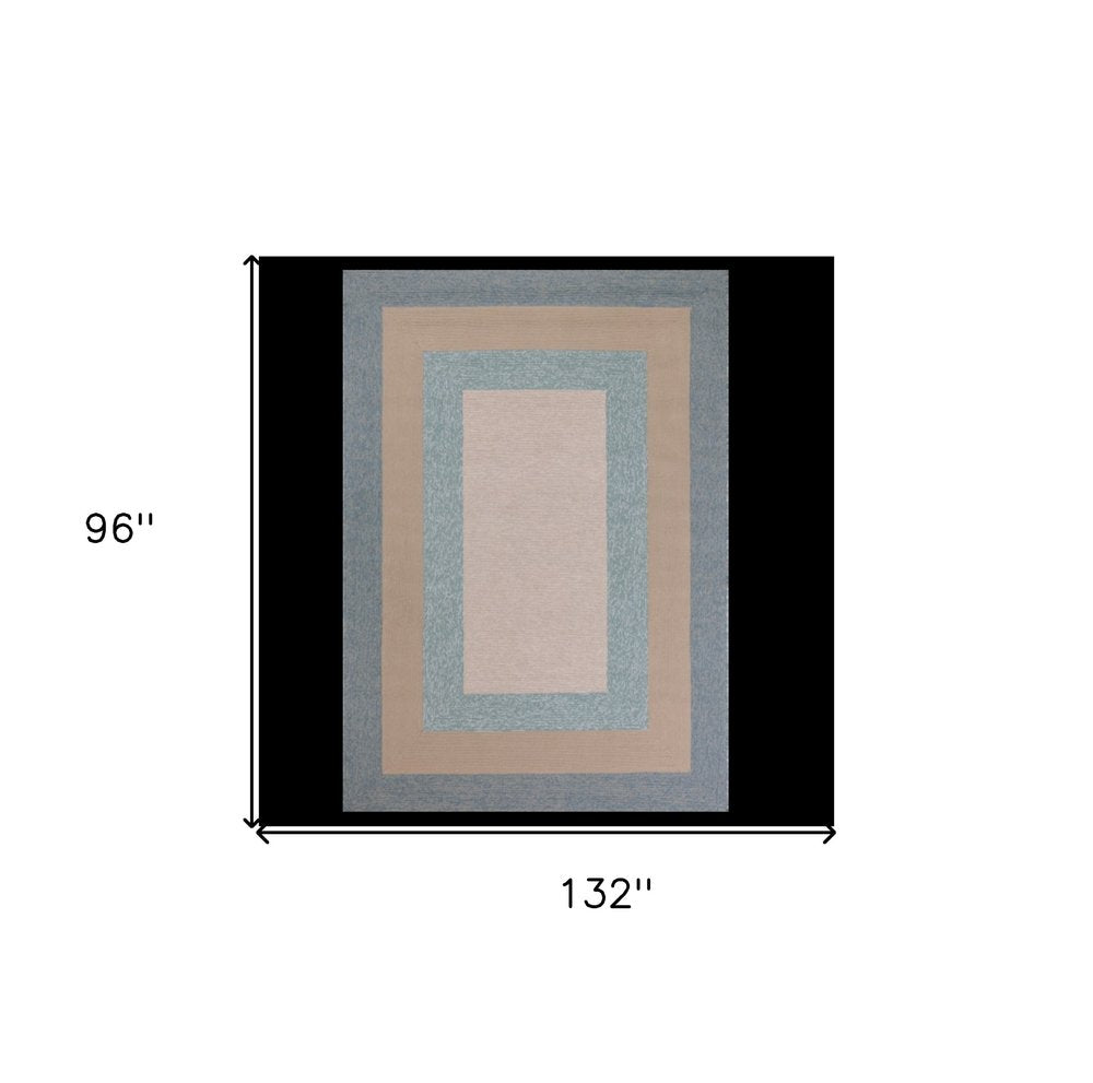 8' X 11' Blue And Beige Handmade Indoor Outdoor Area Rug