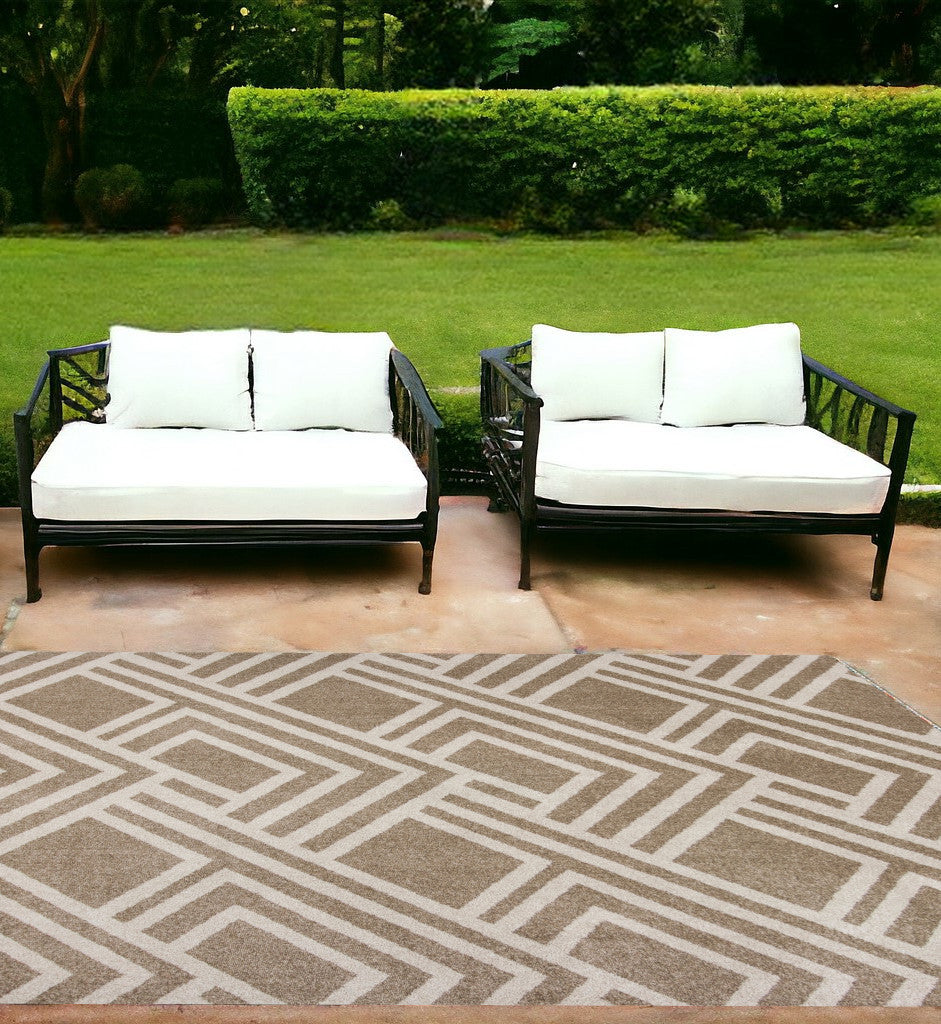 5' X 8' Beige Geometric Indoor Outdoor Area Rug