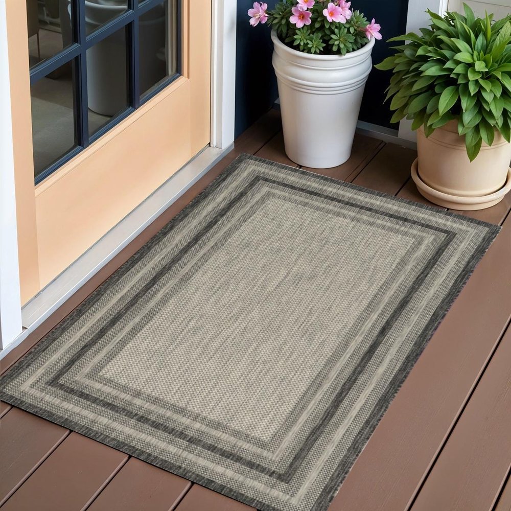 3' X 4' Gray Striped Indoor Outdoor Area Rug