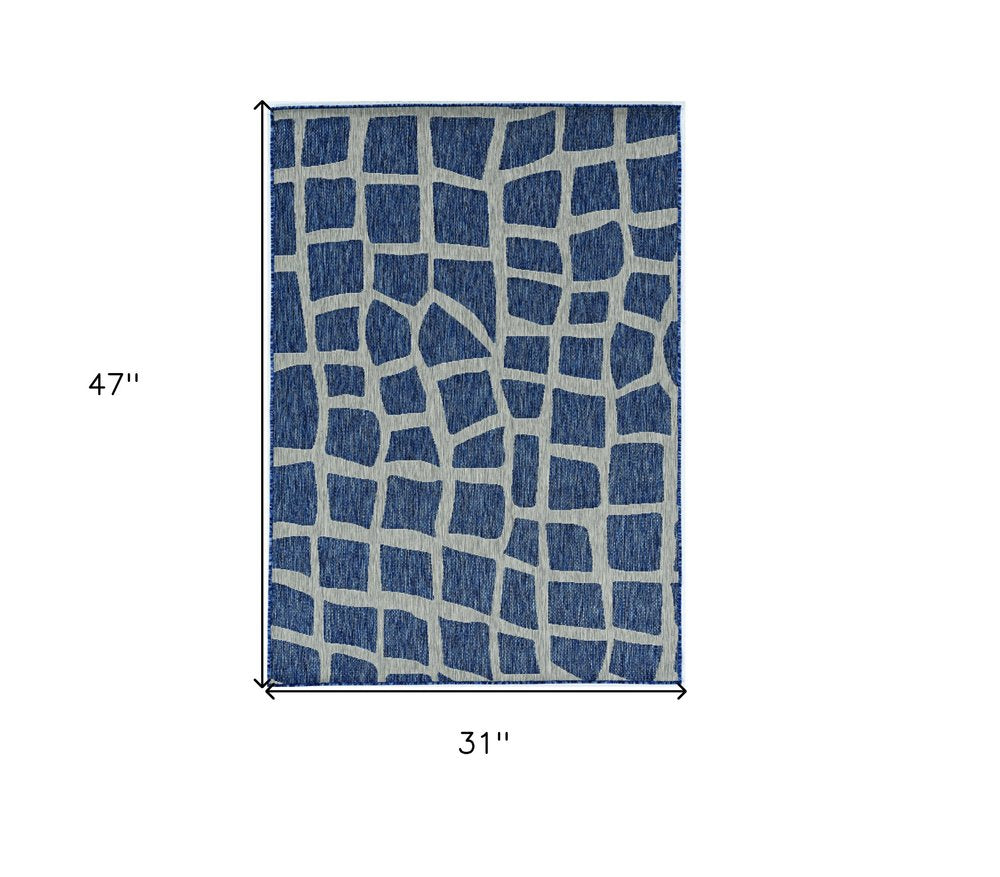 3' X 5' Blue And Gray Abstract Indoor Outdoor Area Rug