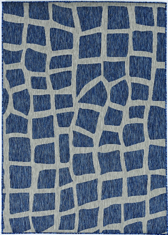 3' X 5' Blue And Gray Abstract Indoor Outdoor Area Rug