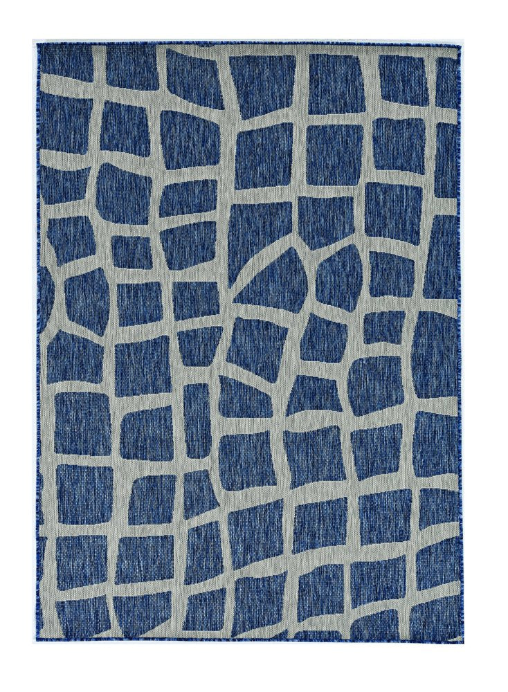 3' X 5' Blue And Gray Abstract Indoor Outdoor Area Rug