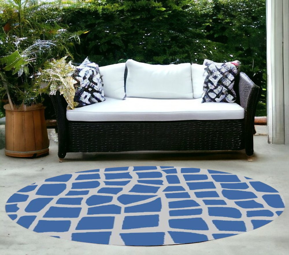 3' X 5' Blue And Gray Abstract Indoor Outdoor Area Rug