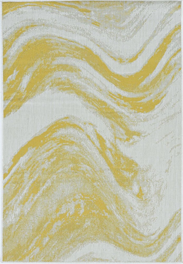 5' X 8' Gold And Ivory Abstract Indoor Outdoor Area Rug