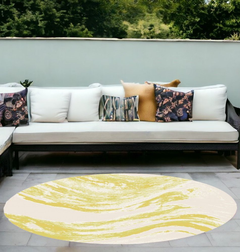 5' X 8' Gold And Ivory Abstract Indoor Outdoor Area Rug