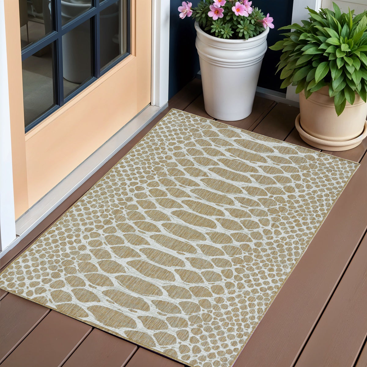 3' X 4' Ivory Abstract Indoor Outdoor Area Rug