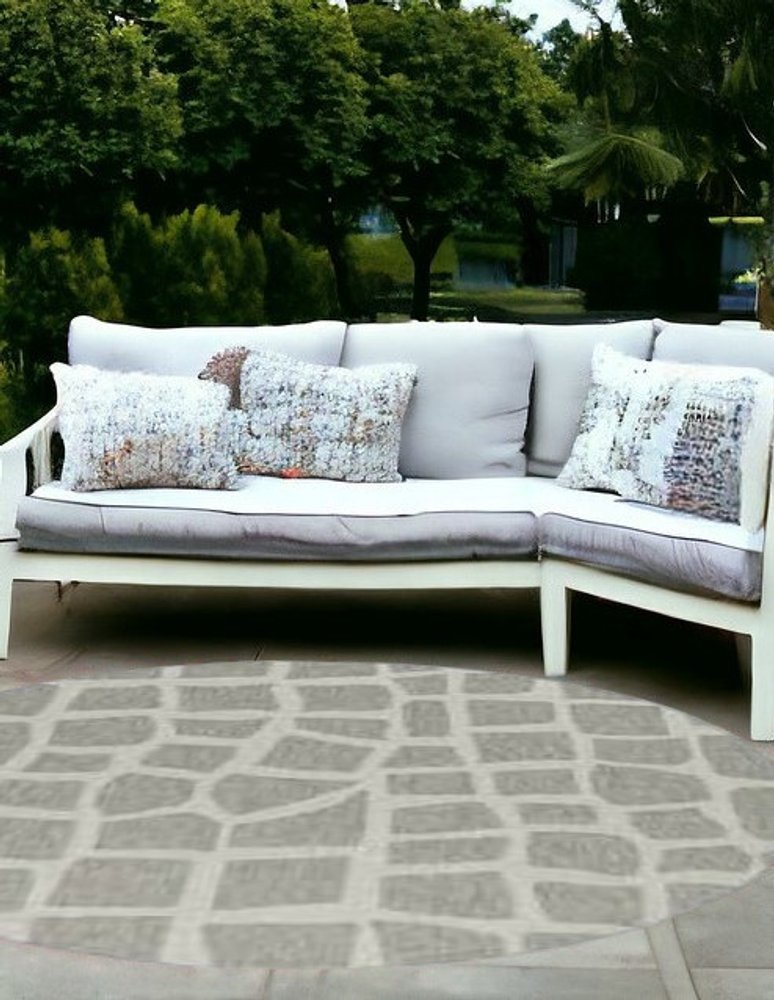8' Gray Abstract Indoor Outdoor Area Rug