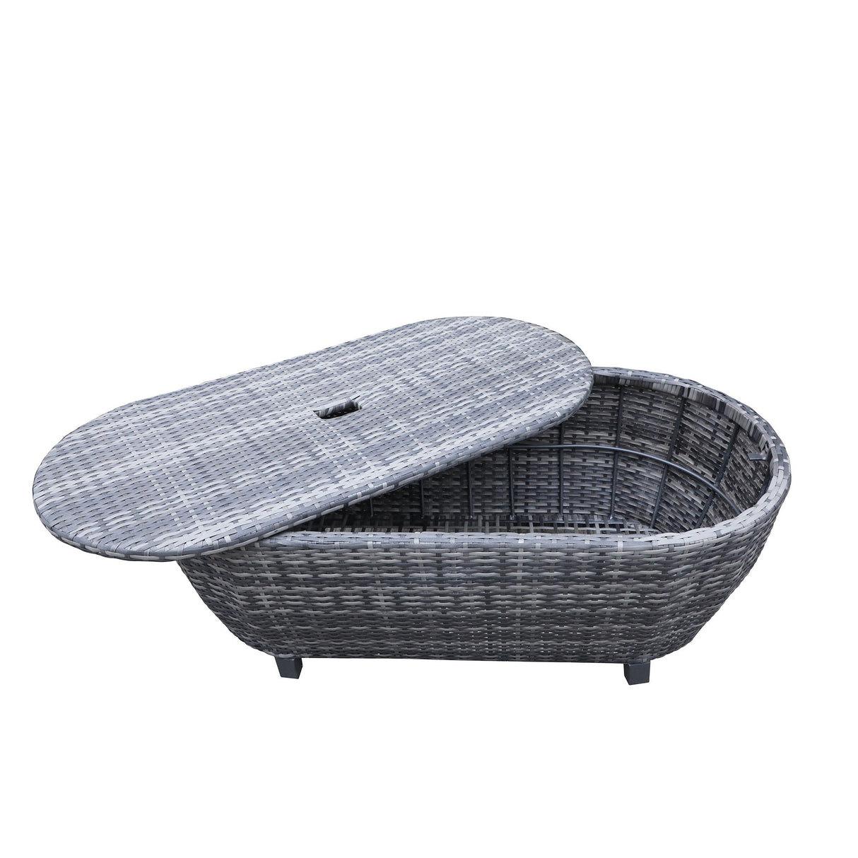 Modern Outdoor Wicker Oval Coffee Table With Storage - Black Tourmaline by Couch.com