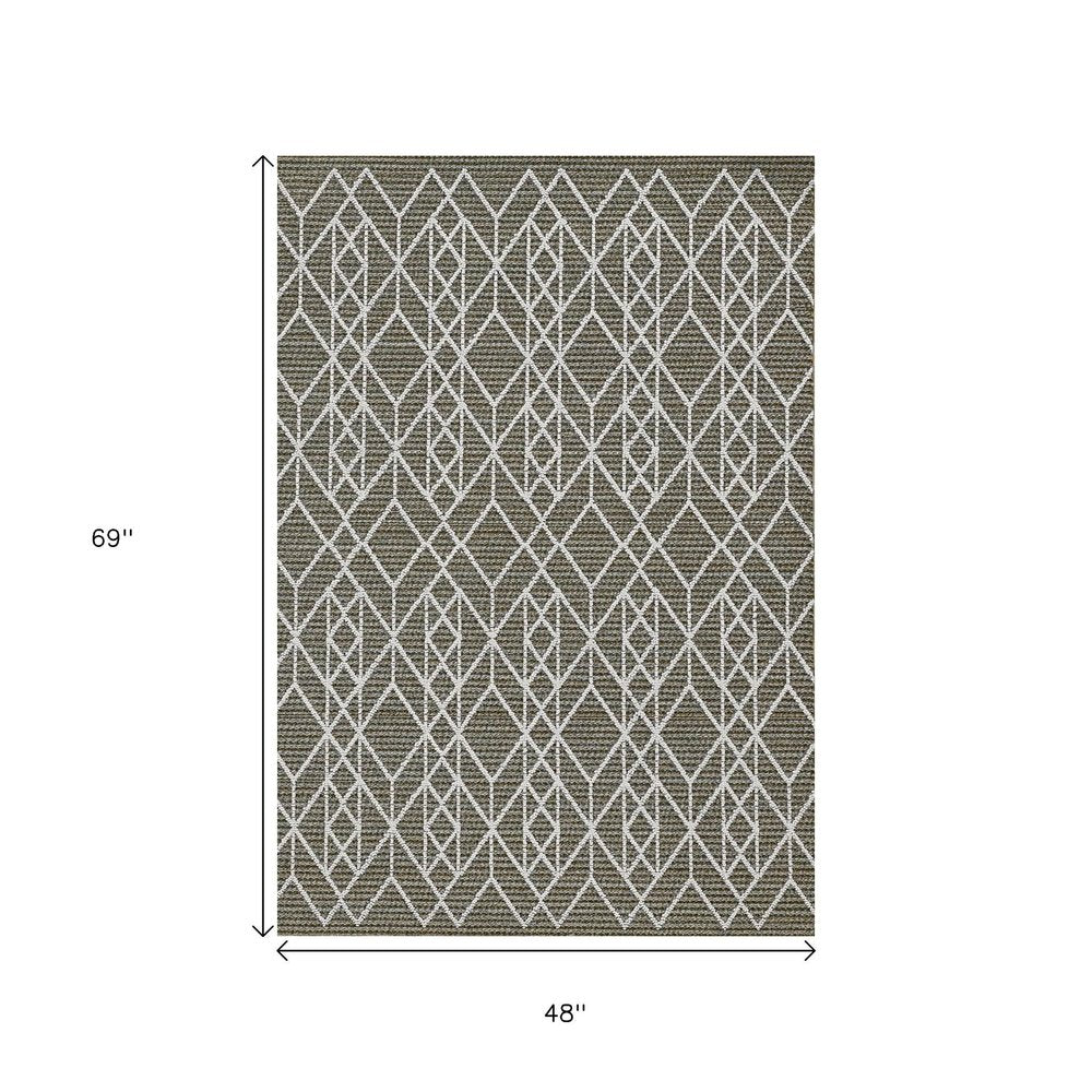 4' X 6' Gray Southwestern Indoor Outdoor Area Rug
