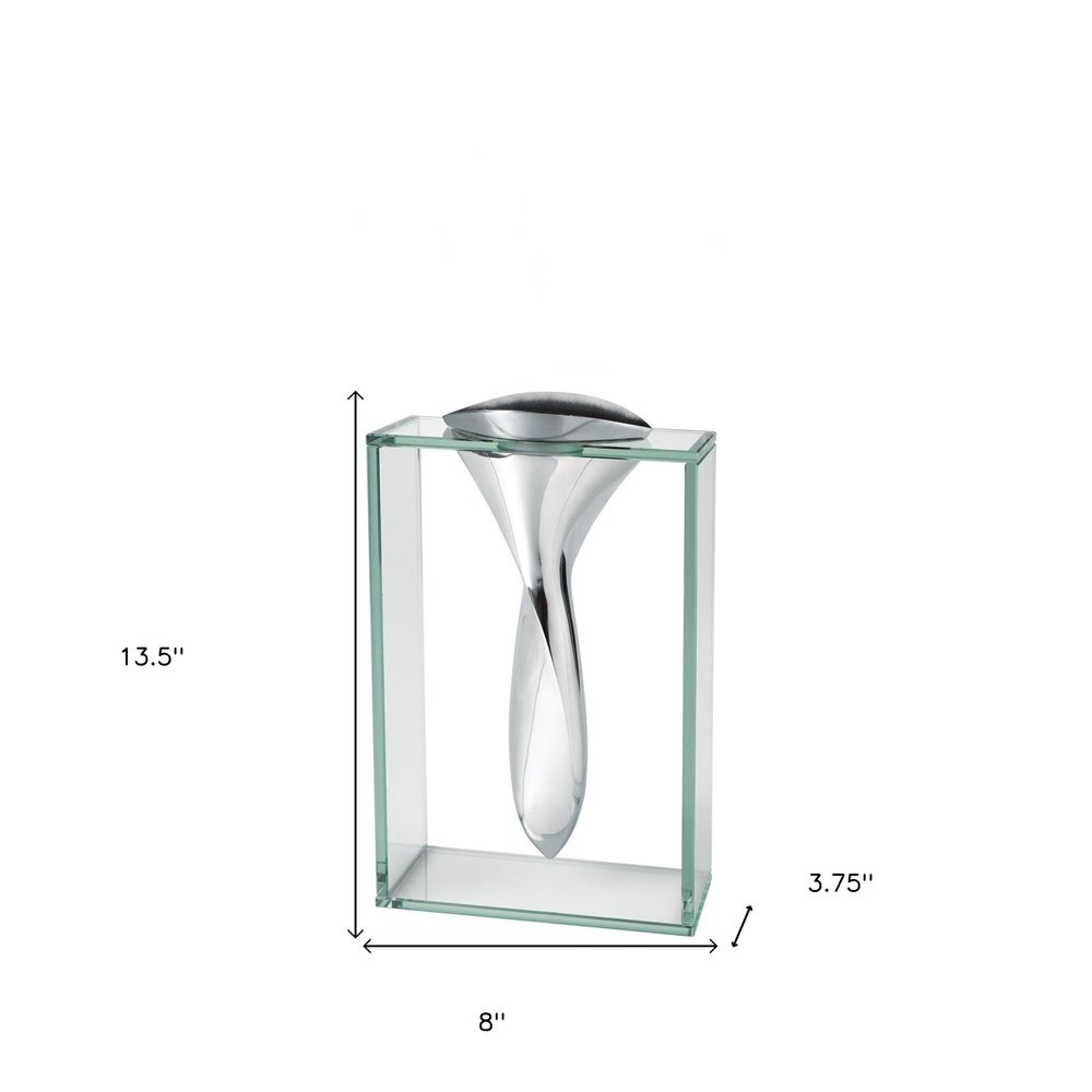 14" Clear Cylinder Aluminum And Crystal Glass Table Vase
