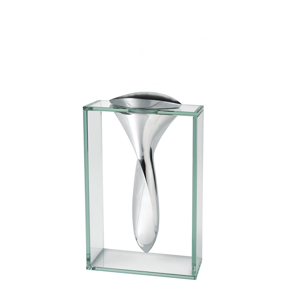 14" Clear Cylinder Aluminum And Crystal Glass Table Vase