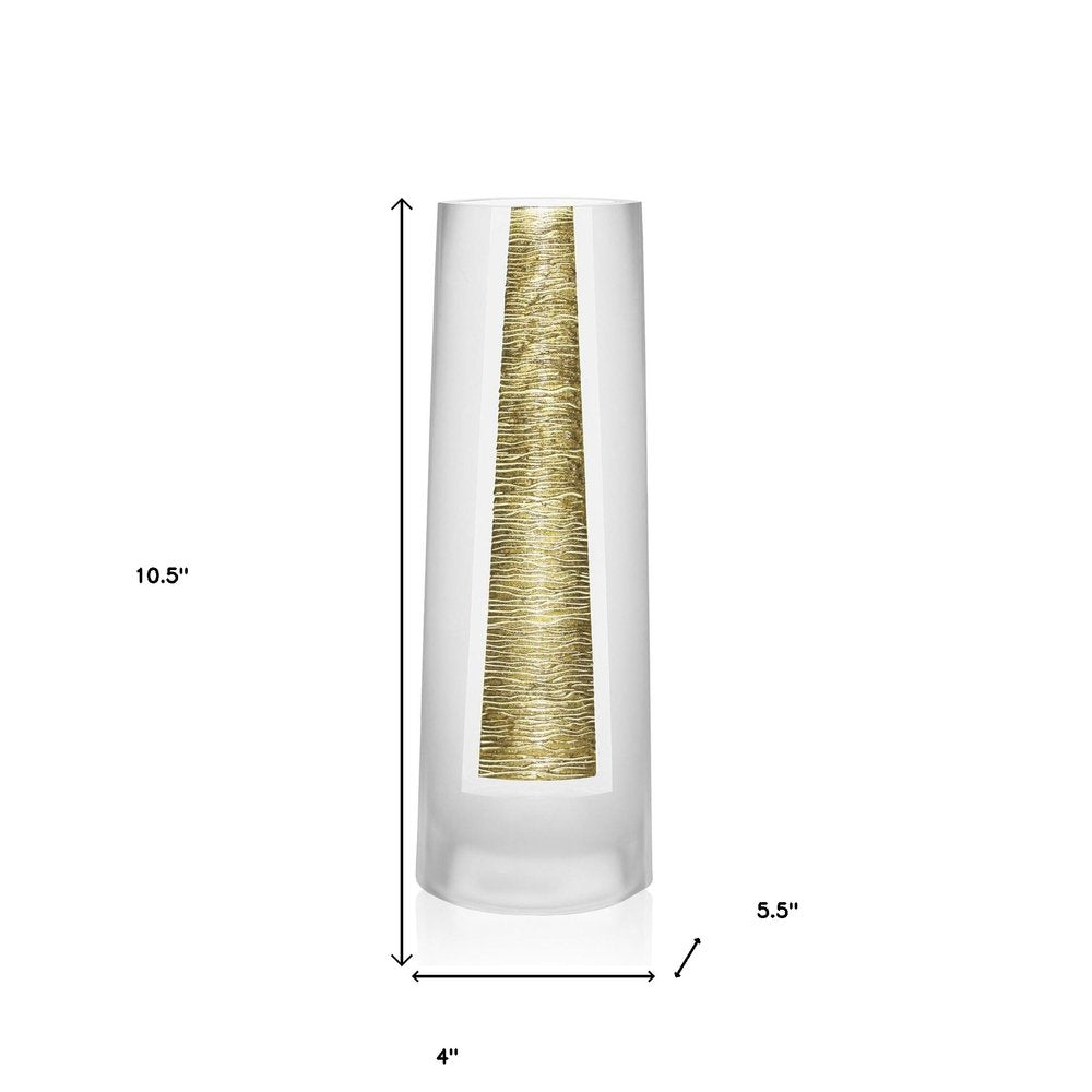 11" Clear And Gold Cylinder Lead Free Crystal Table Vase