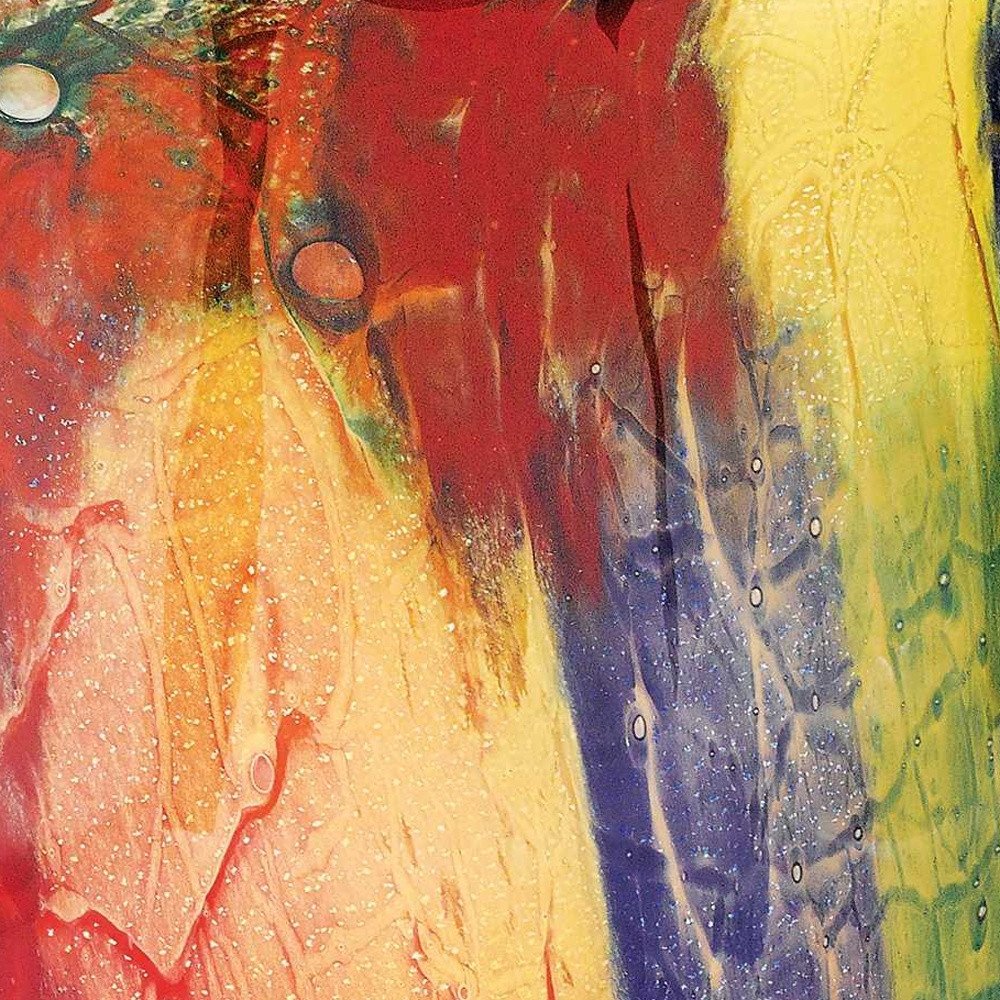 11"  Red Purple And Yellow Abstract Oval Murano Glass Table Vase