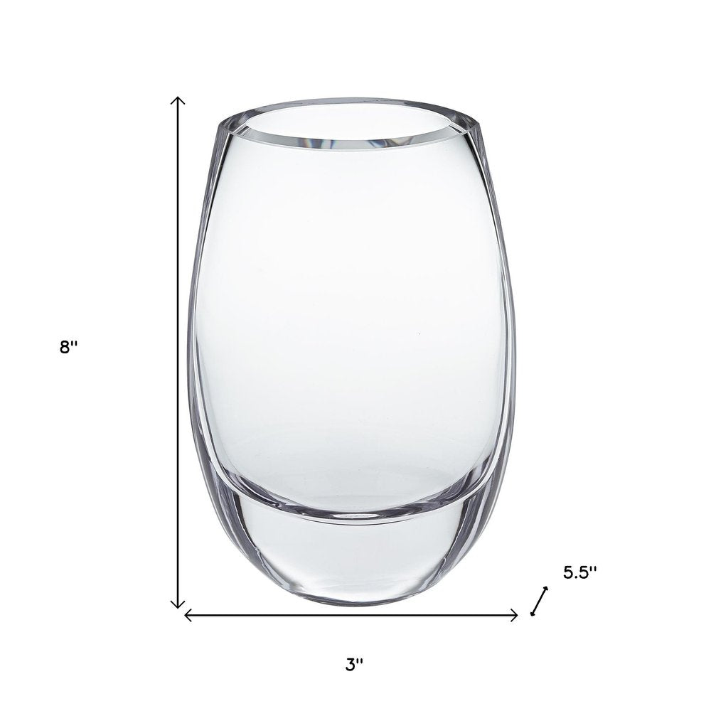 8" Clear Oval Crystal Glass Table Vase