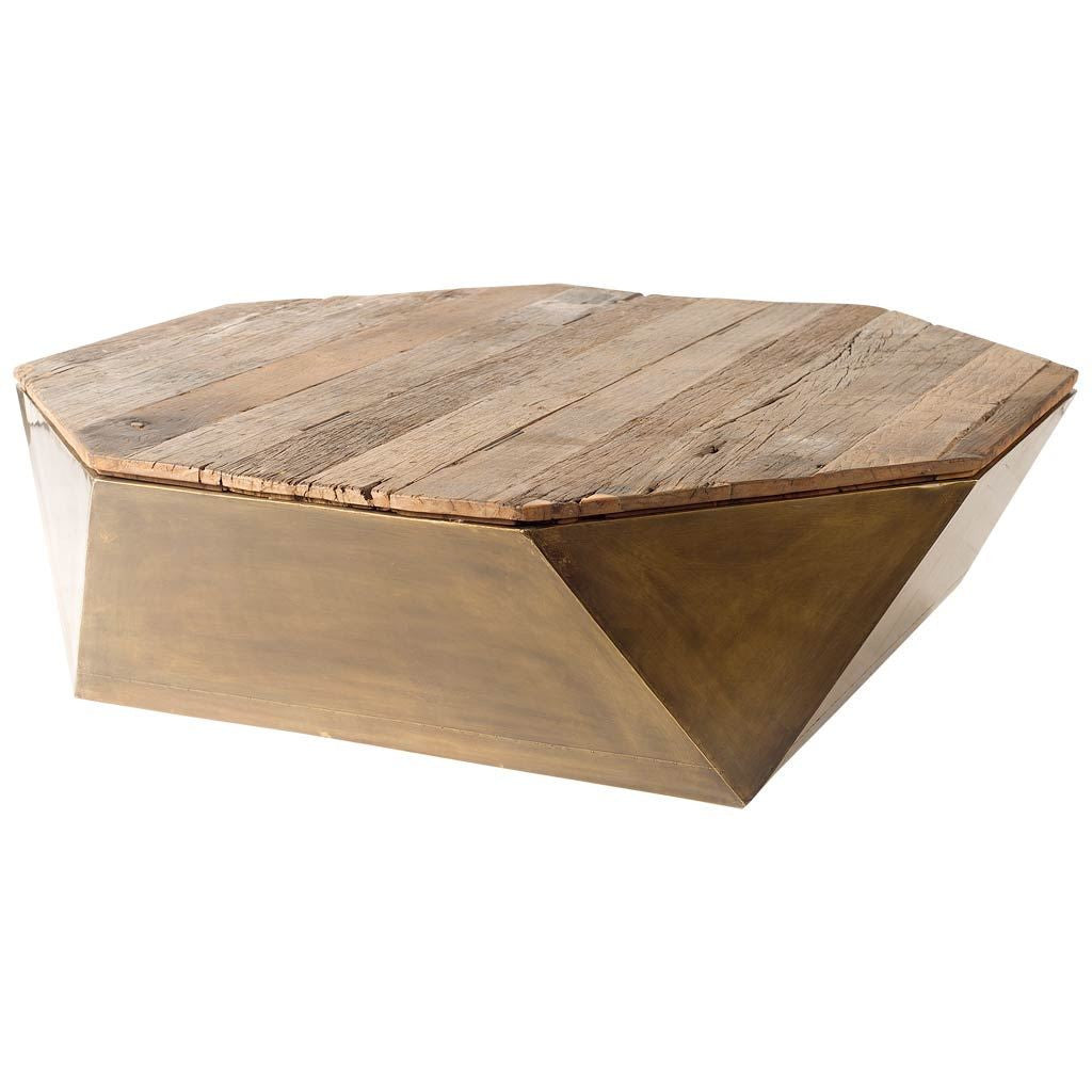 48" Natural Solid Wood Octagon Distressed Lift Top Abstract Coffee Table