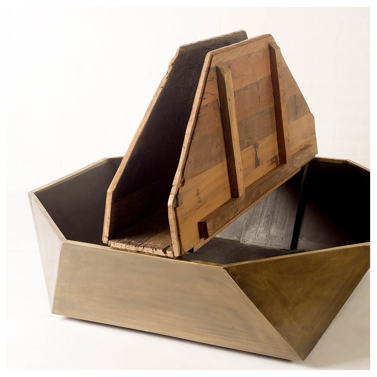 48" Natural Solid Wood Octagon Distressed Lift Top Abstract Coffee Table