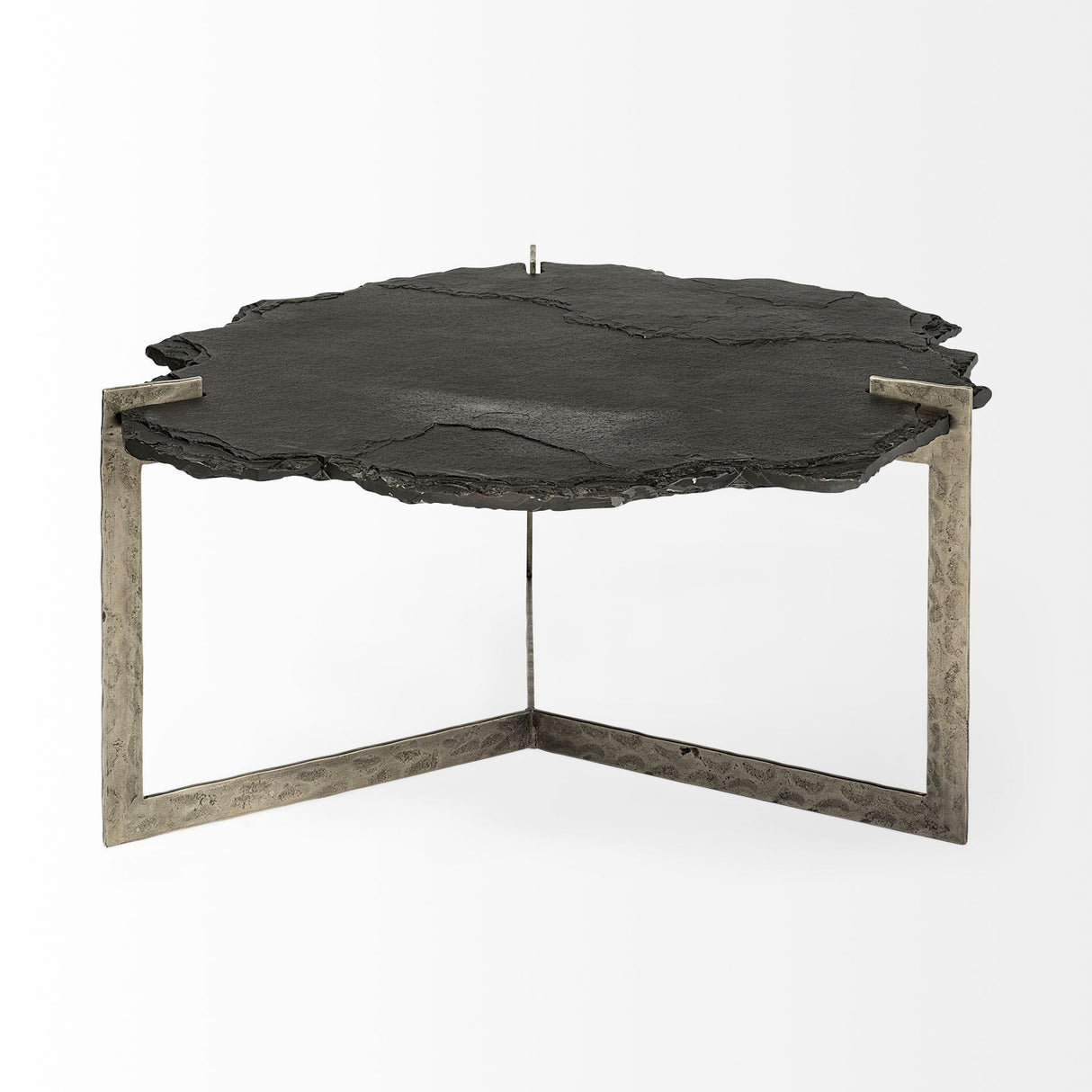 40" Black and Gold Stone and Iron Free Form Distressed Coffee Table