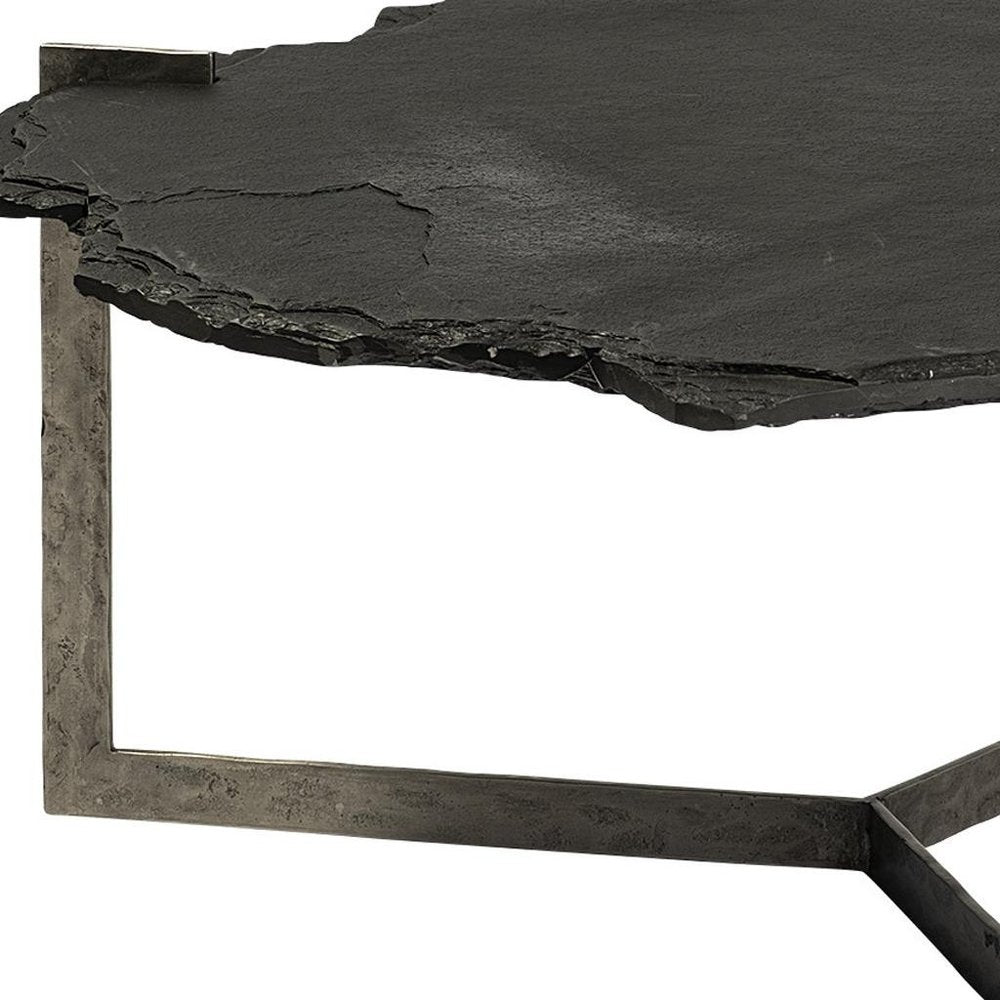 40" Black and Gold Stone and Iron Free Form Distressed Coffee Table