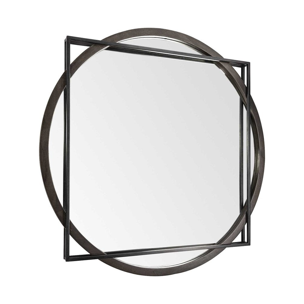 46" Black Abstract Metal Framed Accent Mirror