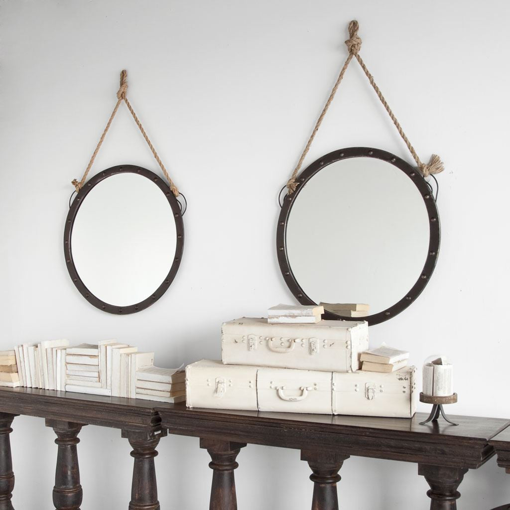 39" Black Metal Round Framed Accent Mirror